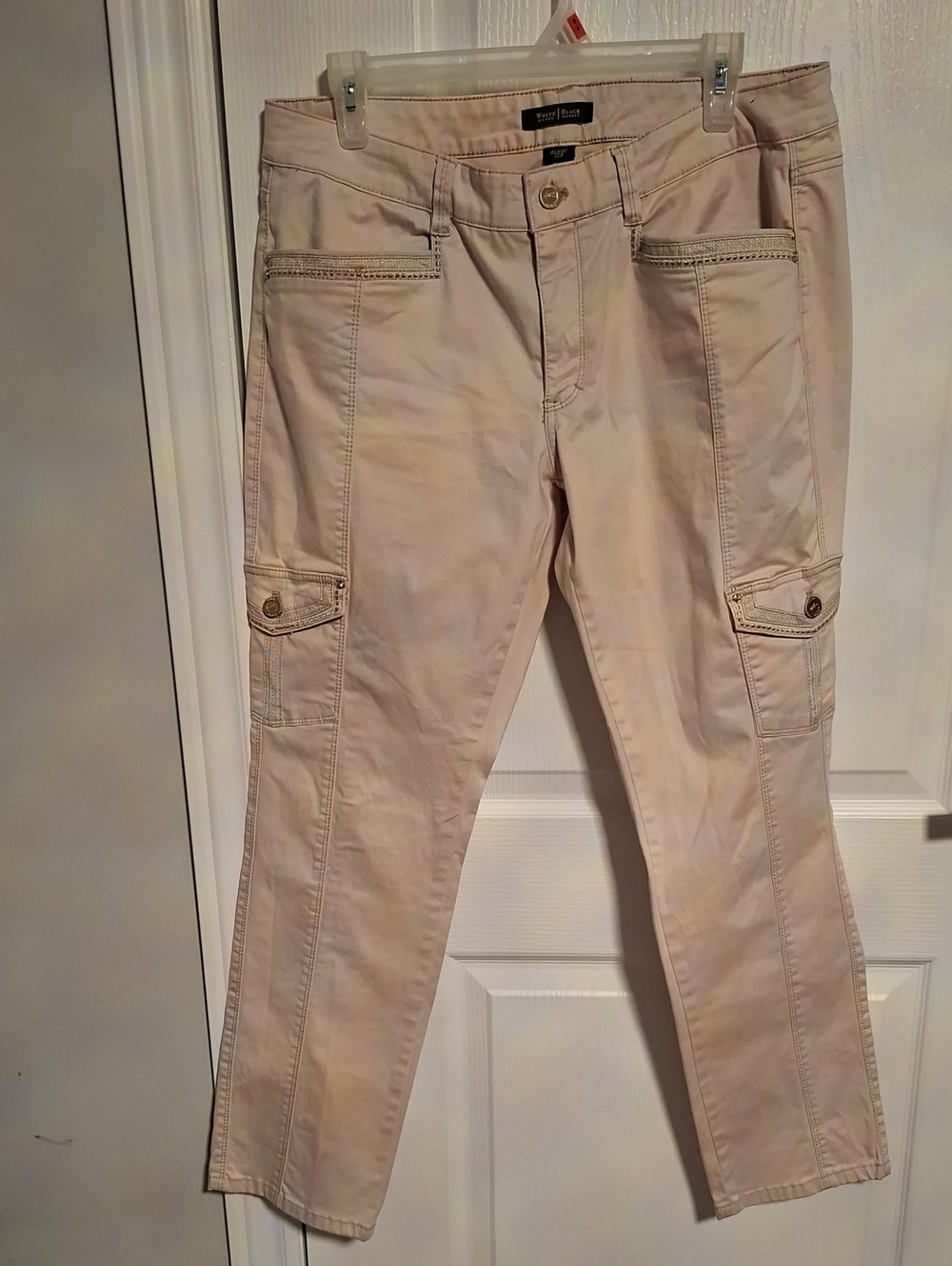 White House Black Market Cream Straight Leg Cargo Jeans - Women